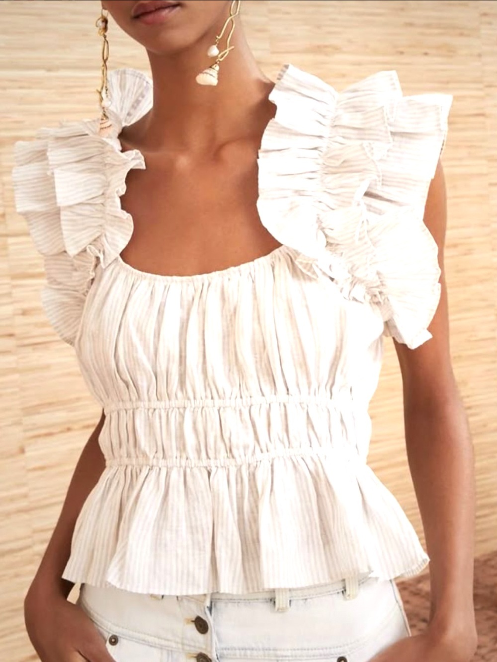 Ulla Johnson Linen Ruffled Peplum Blouse